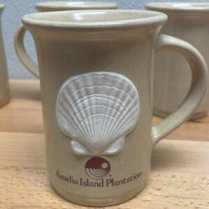 SOLD-Amelia Island Plantation Coffee Cup Set, Florida 4-8 Ounce Mugs w/Seashell
